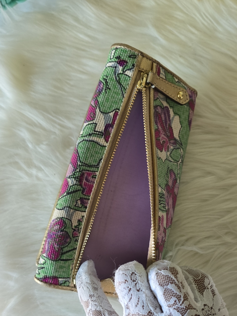 Coach Ashley Floral Canvas Wallet with Gold Trim - Green & Purple GUC - Picture 14 of 16